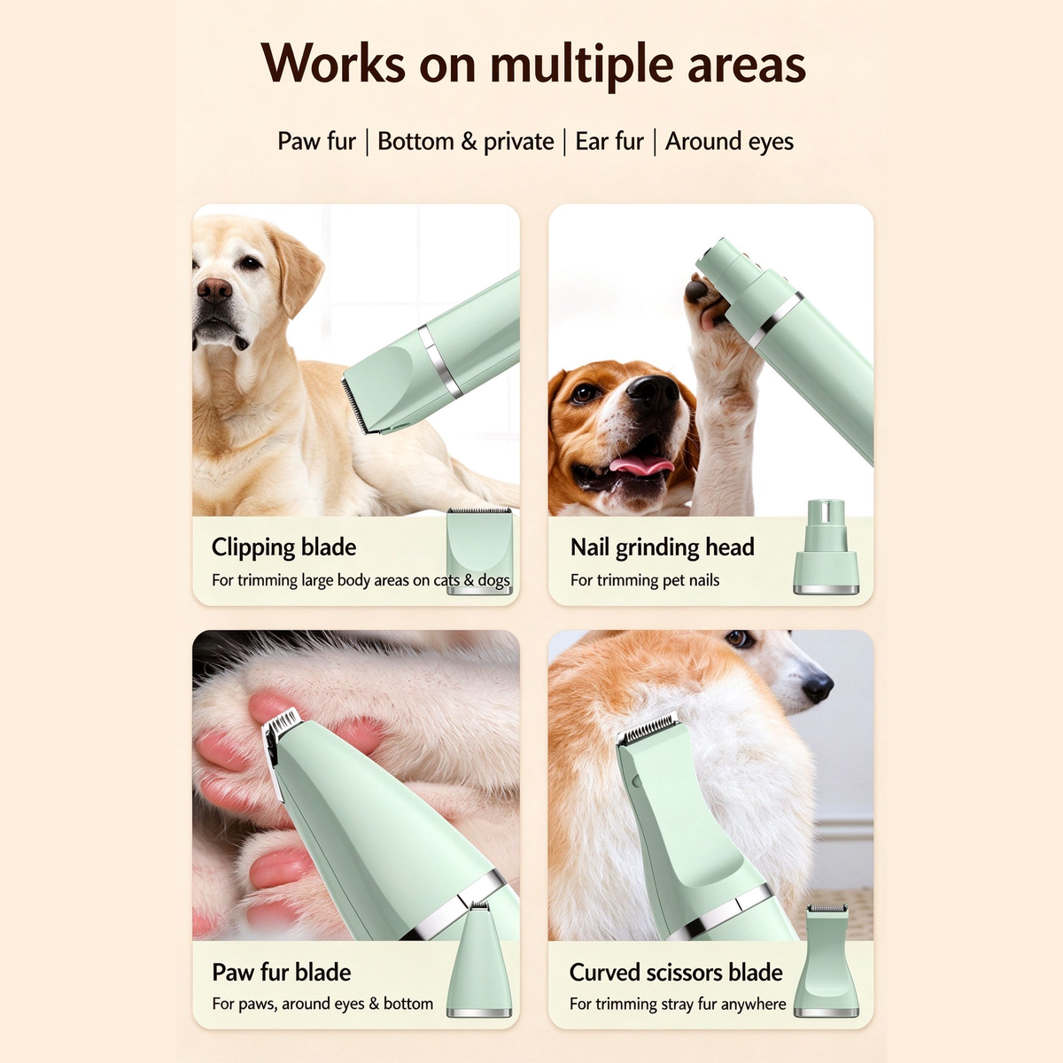 4-in-1 Digital Pet Clipper — Hair Clipper, Paw Trimmer & Nail Grinder in One