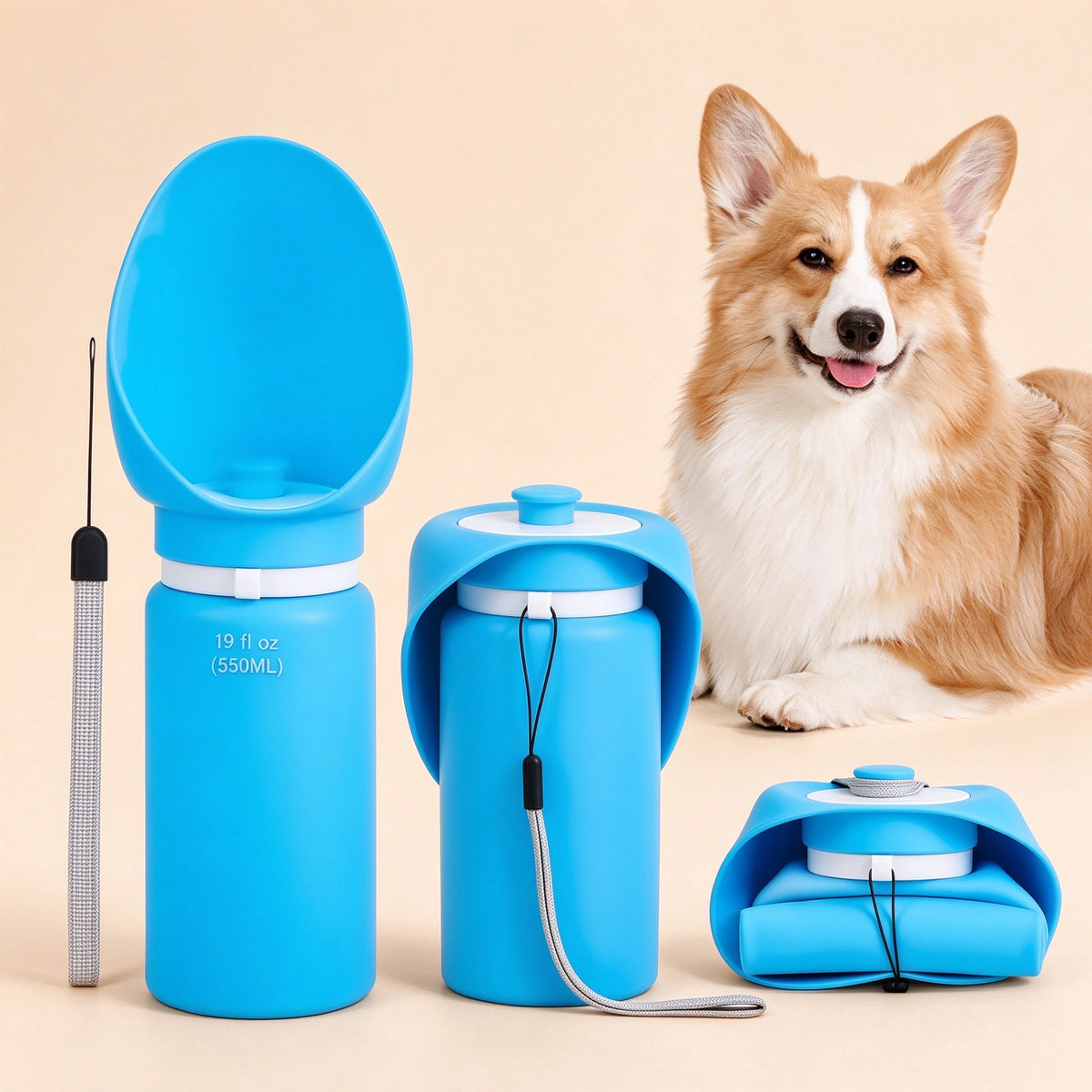 Portable Dog Water Bottle — Foldable Silicone Travel Drinker