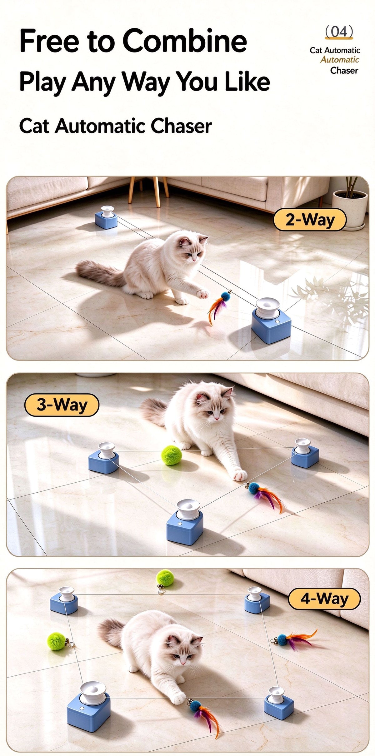 Multi-Node Automatic Cat Chaser — 1 Main Unit + 3 Sub-Units