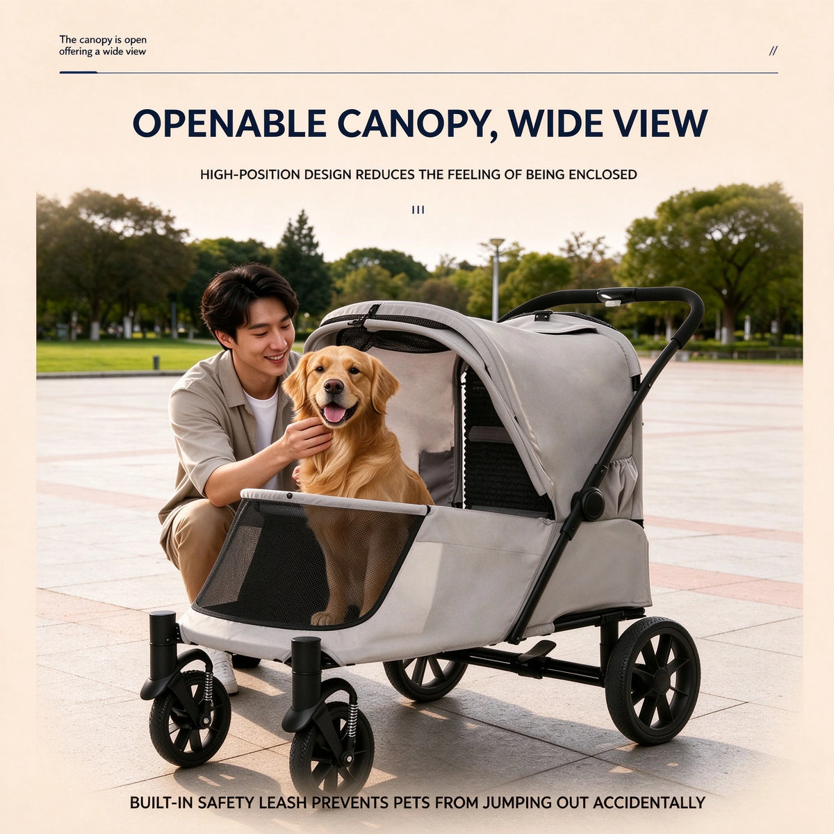Patented Ramp Pet Stroller — Foldable Dog Trolley with Built-in Access Ramp