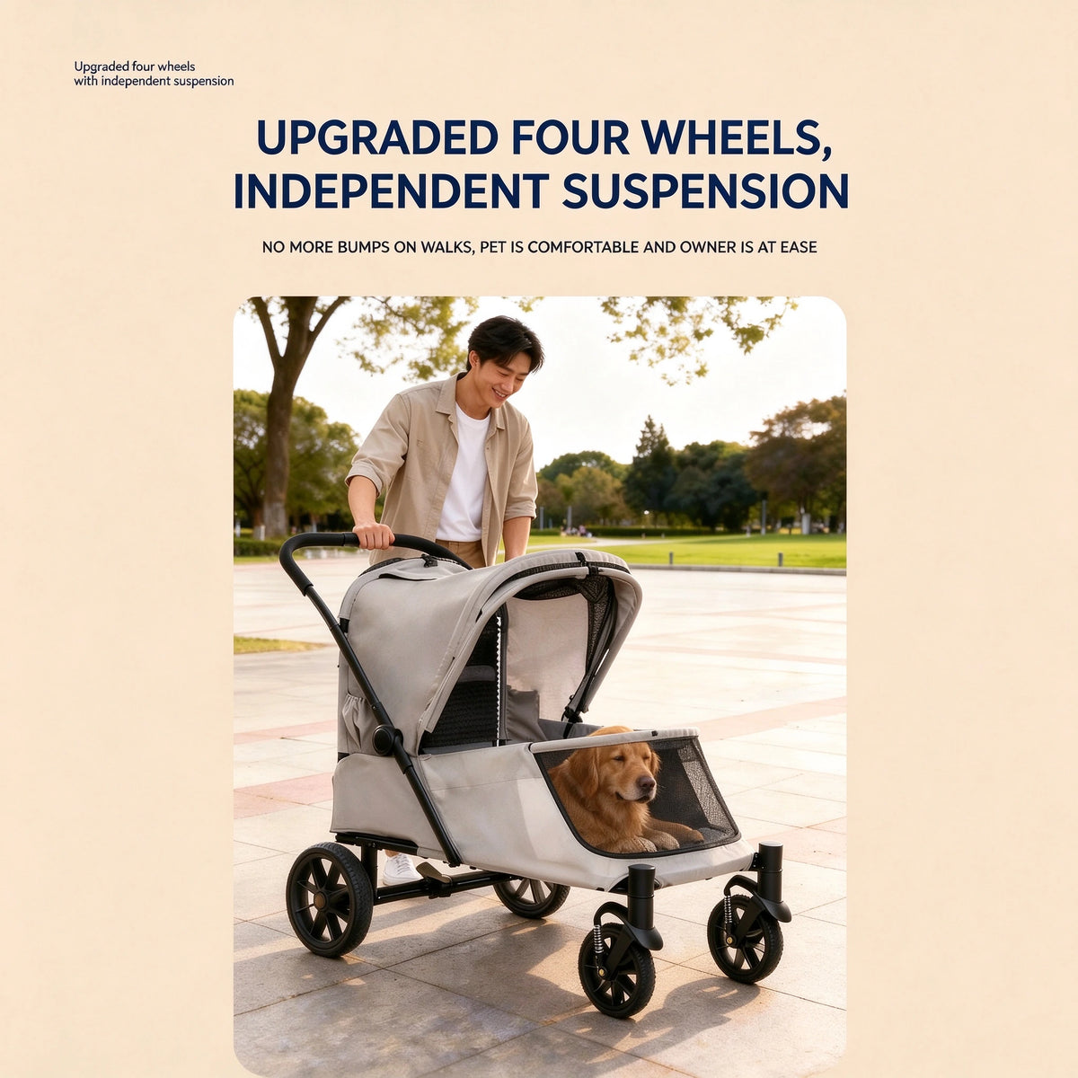 Patented Ramp Pet Stroller — Foldable Dog Trolley with Built-in Access Ramp