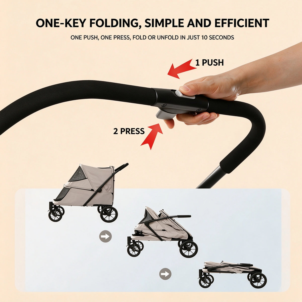 Patented Ramp Pet Stroller — Foldable Dog Trolley with Built-in Access Ramp