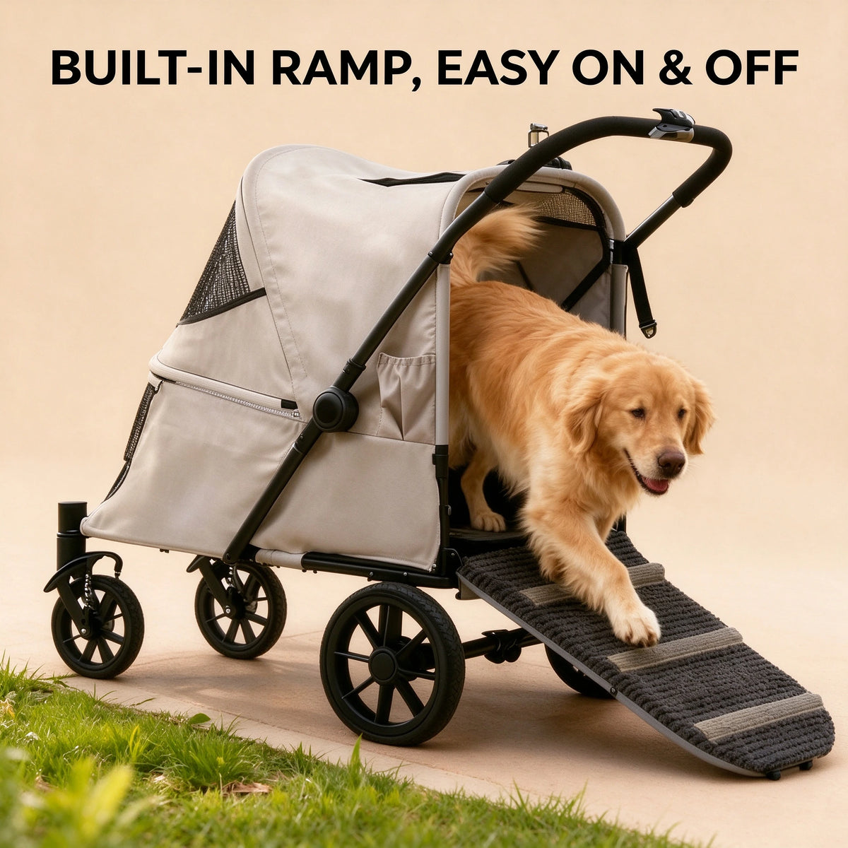 Patented Ramp Pet Stroller — Foldable Dog Trolley with Built-in Access Ramp