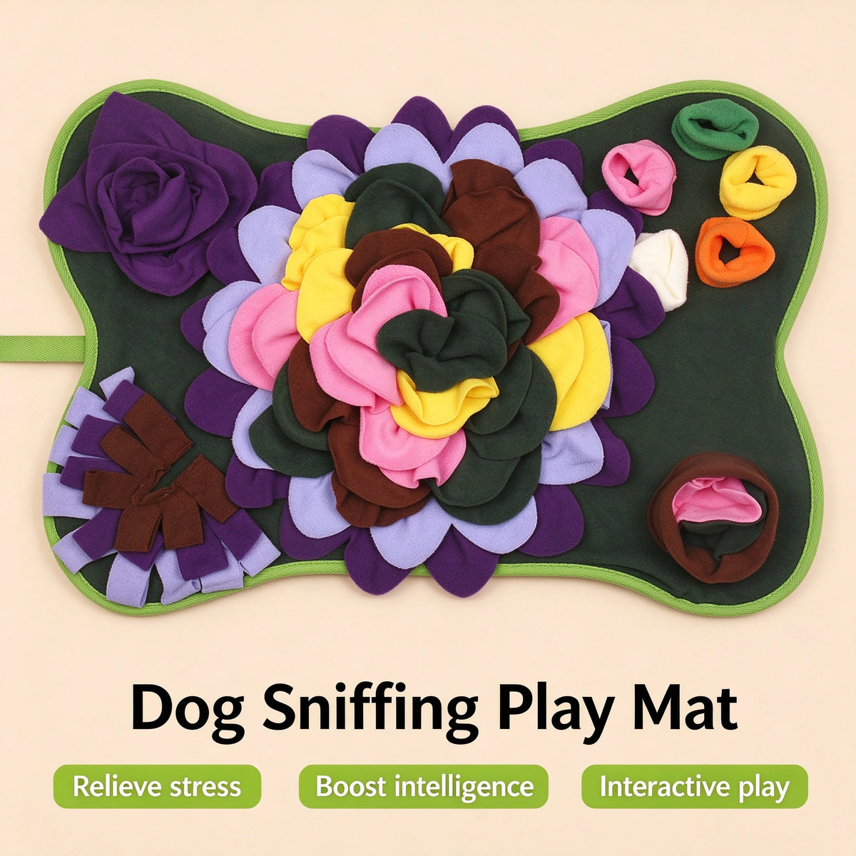 Dog Sniffing Play Mat flower design product shot, relieve stress, boost intelligence, interactive play
